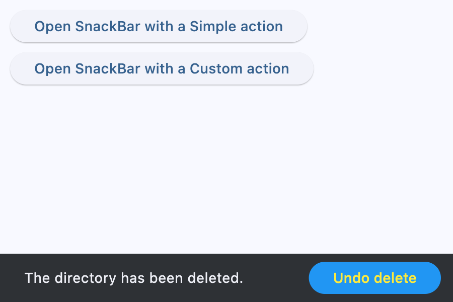 Snack bar with a custom action